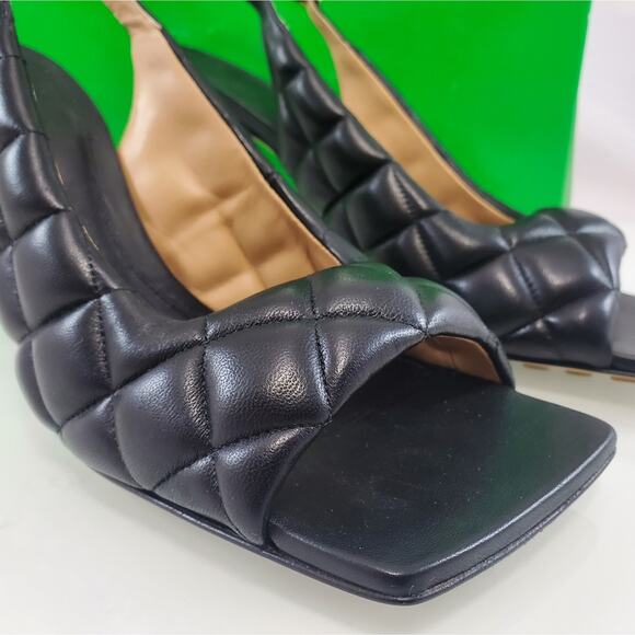 NWT$1,250 Bottega Veneta Black Quilted Padded Slingback Heeled Sandals Sz 8.5 - Picture 11 of 16